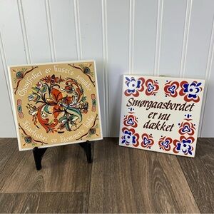 Lot of 2 Scandinavian 6" Tile Trivet Wall Hanging Berggren Swedish Norwegian